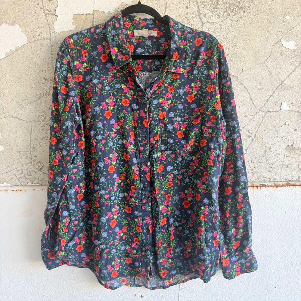Philosophy Shirt Floral Button Down Top Long Sleeve Blouse Office Womens Large